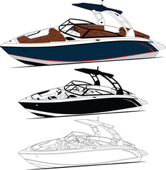 Boat vector, motorboat vector, jet motorboat vector line art illustration and one color.