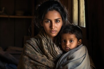 A Woman Holding A Child Wrapped In A Blanket