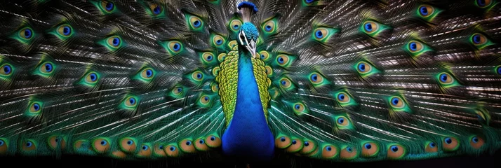 Keuken spatwand met foto A Peacock With Its Feathers Spread Out. , Beauty Of Peacock Feathers, , Symbolism Of A Peacock, , Peacock As A National Animal, , Ageold Charm Of Peacock, , Protective And Symbolic Colours Of Peacock, © Ян Заболотний