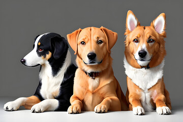 dogs sit and looking forward. puppys Generative AI.