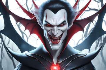 A vampire with fangs and a cape. Fantasy concept. Generative AI

