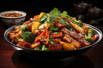 Veggie Stir-Fry with Tofu: A delicious stir-fry featuring a variety of colorful vegetables and protein-rich tofu. Generated with AI