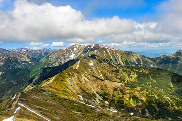 panorama of the Tatra Mountains from Kasprowy Wierch, beautiful mountain landscape