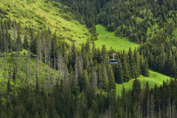 cable car in the valley in the Tatra Mountains, beautiful landscape