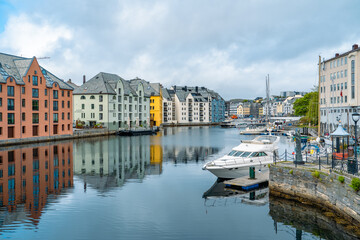 Fototapeta na wymiar Scenic reflections in Alesund, Norway