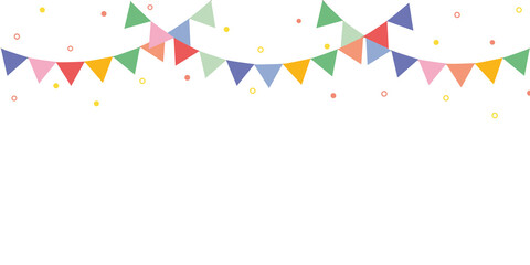 Colorful Party Flags, Celebration and Party. Surprise Banner, Confetti and flags line.