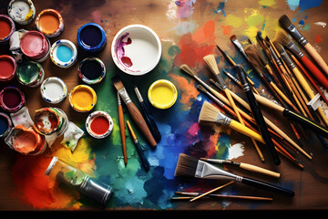 art supplies knolling flat lay arrangement