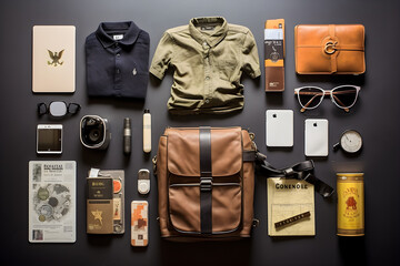 travel accessories flat lay arrangement