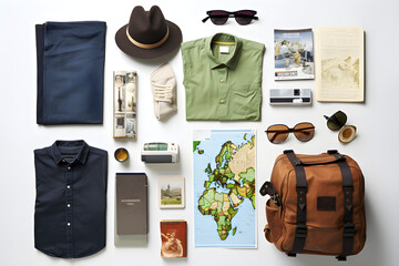 travel accessories flat lay arrangement