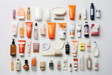 cosmetics knolling flat lay arrangement