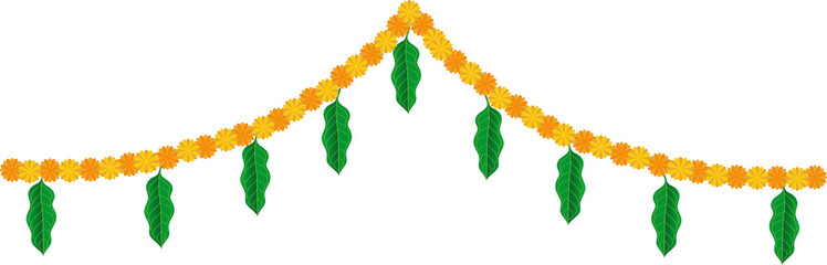 mango leaf marigold flower garland decoration for indian hindu auspicious
occation