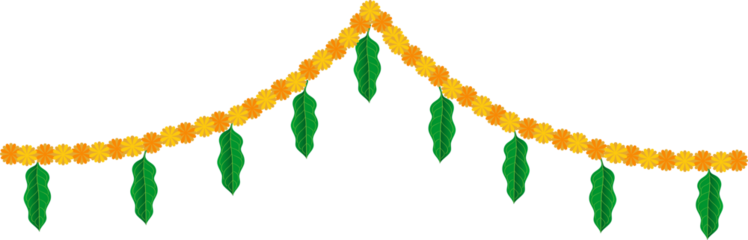 mango leaf marigold flower garland decoration for indian hindu auspicious
occation