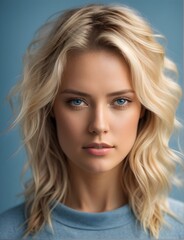 Naklejka premium Portrait of beautiful blonde happy girl with blue eyes isolated on bokeh background, fashion banner with copy space text 