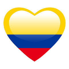Love Colombia flag, Colombia heart glossy button, Colombia flag icon symbol of love. Patriotic national Colombia symbol.