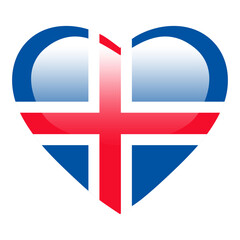 Fototapeta premium Love Iceland flag, Iceland heart glossy button, Iceland flag icon symbol of love. Patriotic national Iceland symbol.