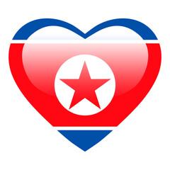 Love North Korea flag, North Korea heart glossy button, North Korea flag icon symbol of love. Patriotic national North Korea symbol.