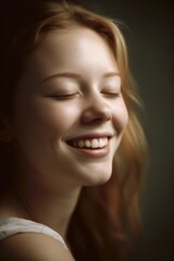 Fototapeta premium beauty shot of a young woman smiling with her eyes closed