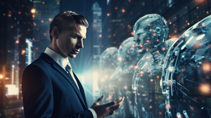 Businessman development applications with artificial intelligence. Technology and machine learning. technological innovation of futuristic.