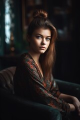 Fototapeta premium portrait of an attractive young woman sitting indoors