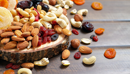 Mixed nuts and dried fruits on the table PNG, Generative AI