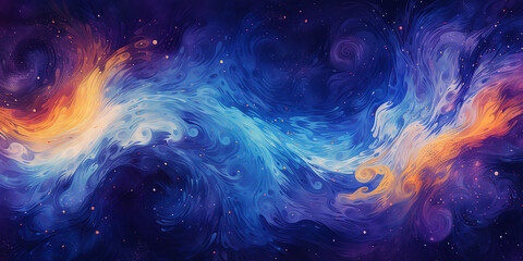Design a galaxy texture with stars, nebulas, and cosmic swirls in a dark expanse.