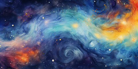 Design a galaxy texture with stars, nebulas, and cosmic swirls in a dark expanse. - obrazy, fototapety, plakaty
