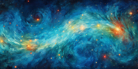 Design a galaxy texture with stars, nebulas, and cosmic swirls in a dark expanse.