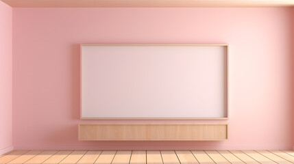 3d render of a modern living room , blank frame and natural shadow. Large empty pink pastel wall room facade. Banner template for product presentation.