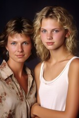 a cropped portrait of an attractive young woman standing with her family