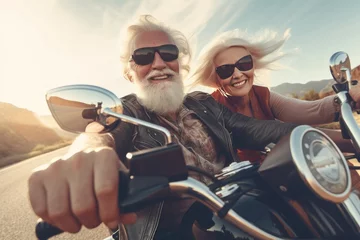 Deurstickers Couple motorbike selfie ride. Generate Ai © nsit0108