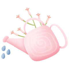 spring floral bouquet in a watering can isolated on transparent background 