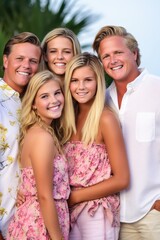Obraz premium a happy family of five smiling at the camera while on vacation