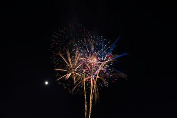 Fire works with Moon in Japan