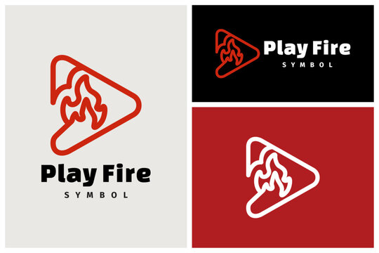 play button fire logo symbol vector, icon flame play button