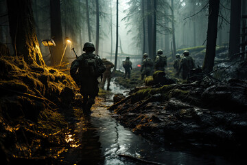 soldiers are fighting on the forest