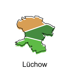 map of Luchow vector design template, national borders and important cities illustration