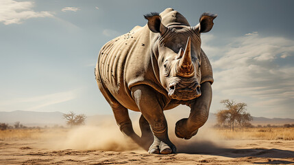 rhinoceros side view  isolate on white background Generative AI - obrazy, fototapety, plakaty