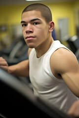 a young man on a treadmill at the gym