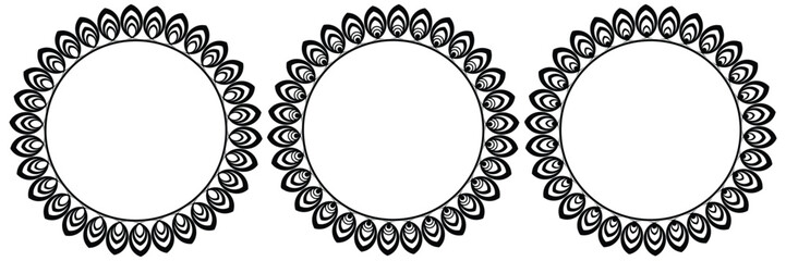 Set of Black Decorative Outline Wreath, Vector Illustration. Circle Frame Element decoration Design.