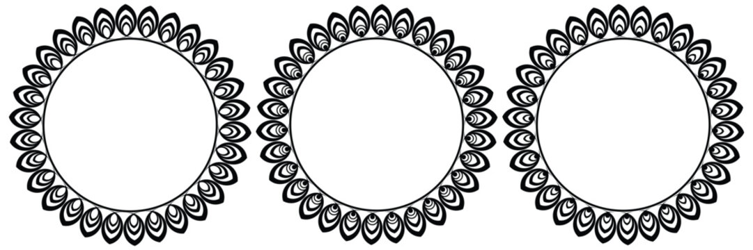 Set of Black Decorative Outline Wreath, Vector Illustration. Circle Frame Element decoration Design.