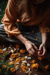 cropped shot of an unrecognizable woman collecting petals from plants