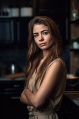 Fototapeta na wymiar portrait of an attractive young woman in the kitchen