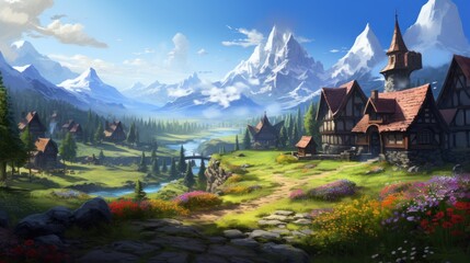Fototapeta na wymiar Fantasy RPG Land Game Art