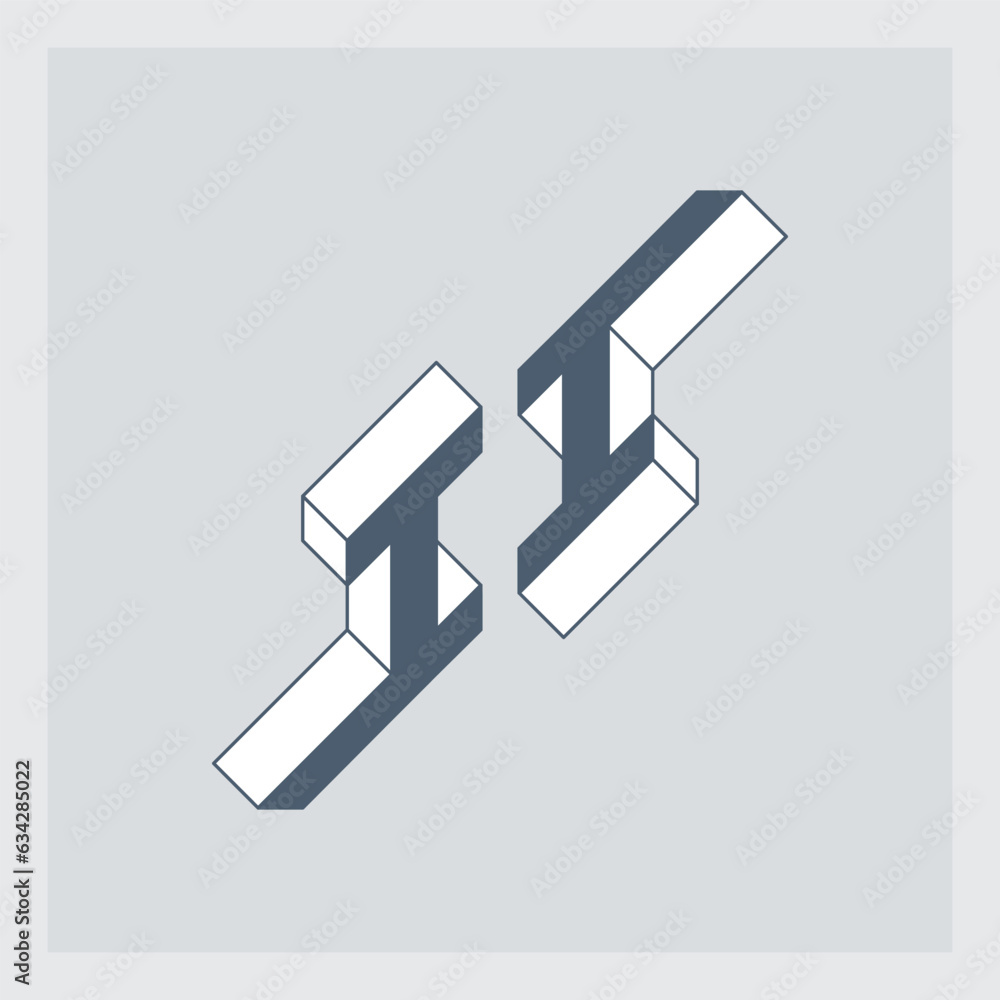 Poster letter i or number 1 and letter i - monogram or logotype. three-dimension letters or number 11. ii -