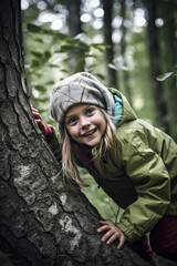 Fototapeta na wymiar shot of a young girl having fun playing in the woods