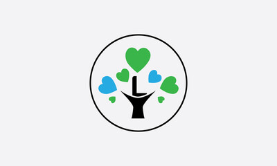 Heart sign tree. Heart symbol tree circle. Love tree logo and happiness sign icon. Healthy heart logo and Valentine love