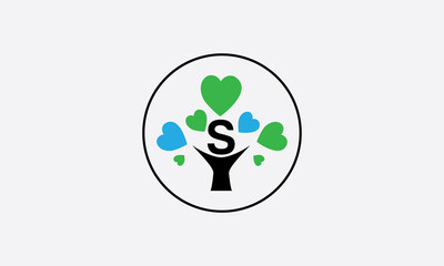 Heart sign tree. Heart symbol tree circle. Love tree logo and happiness sign icon. Healthy heart logo and Valentine love