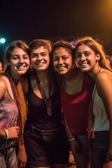 Fototapeta premium smiling young friends standing together at a concert