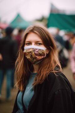 A Young Woman Wearing A Face Mask At A Music Festival