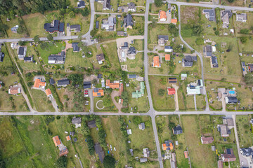 Aerial view of typical private houses in Europe, Sweden. Real estate, view from above.